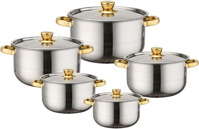 Stainless Steel Cookware Set - 10 Piece Cooking Gadgets Non Stick Kitchen Pots Durable Cookware | Soup Pasta Stew Camping for Soup Pasta Stew Camping