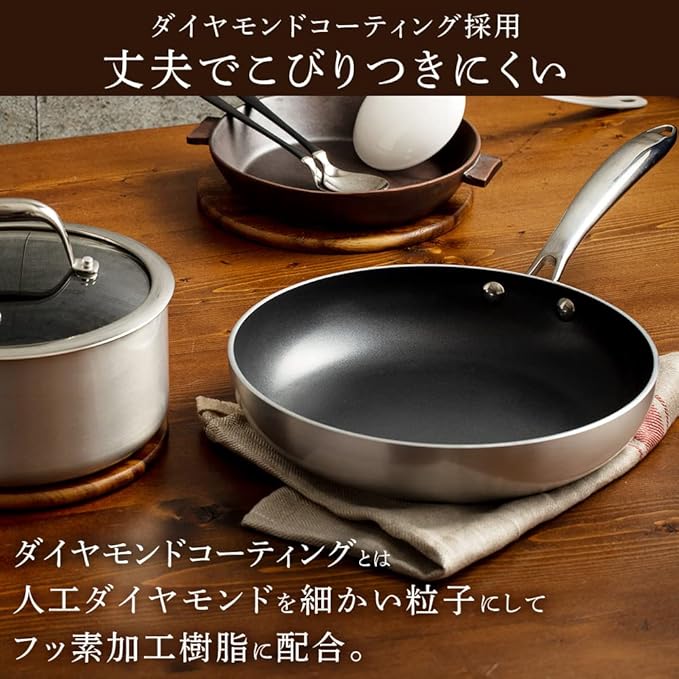 Iris Ohyama KITCHEN CHEF DG-SE10 Frying Pan 10-Piece Set 10-Piece Set 10-Piece Set 10-Piece Set 10-Piece Set 10-Piece Set IH Compatible Diamond Grade Silver