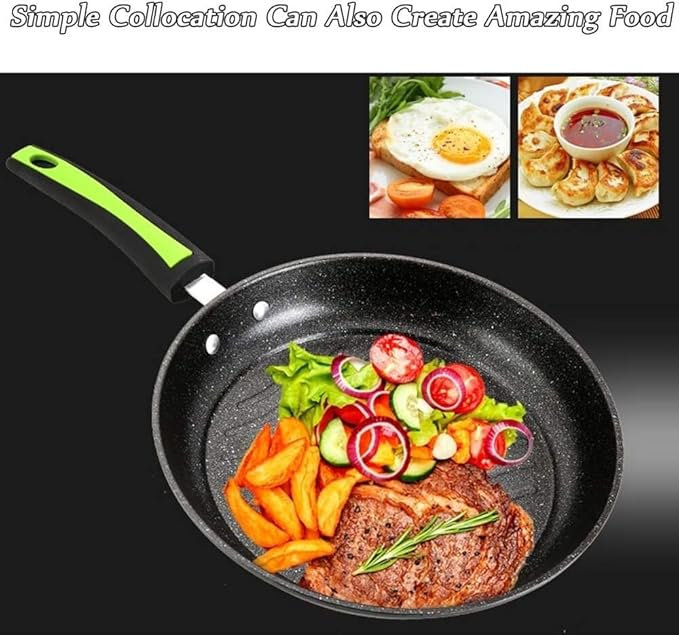 3-Piece Cookware Set Wrought Iron &amp Medical Stone Non-Stick Pots and Pans – Wok Frying Pan Soup Pot with Lid – Induction Compatible Easy Cleaning