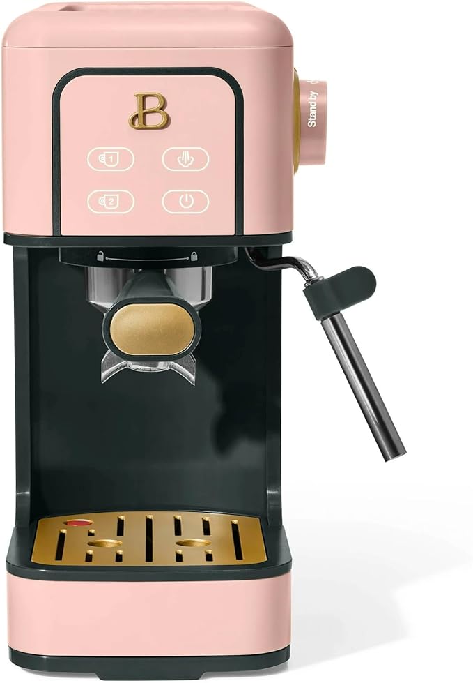 B Slim Espresso Maker by Drew Barrymoree with 20-Bar Pressure Touch-Activated Display and Steam Wand for Latte &amp Cappuccino (Rose)