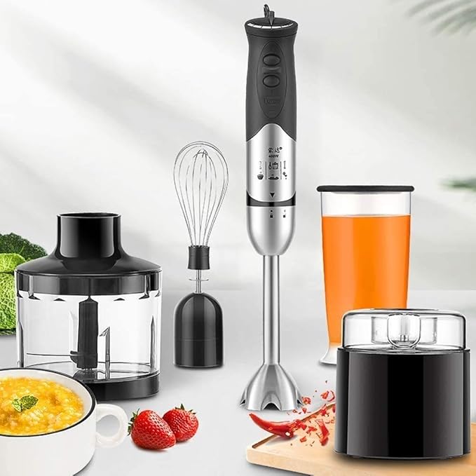 Hand Blender Smart Stick 400W 2 Speed 6-in-1 Titanium Steel Blades with Whisk Chopper/Grinder Bowl and Beaker/Measuring Cup