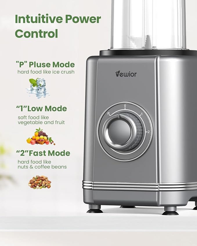 1000W Blender for Shakes and Smoothies VEWIOR Personal Blender with 6-Edge Blade 2 * 22oz To-Go Cups 3 Modes Control Suitable for Kitchen Ideal for Frozen Drinks Sauces