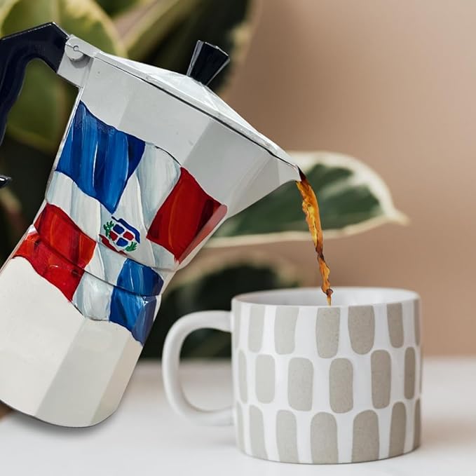 Hand-painted Dominican Coffee Maker Set -RD Flag Design Handcrafted Aluminum (6 Cups) for Serving Only