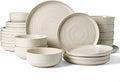 Stoneware Dinnerware Set Highly Chip and Scratch Resistant Everyday Plates and Bowls for 8 (24pcs) Reactive Glaze Speckled Ceramic Flared Dishes with Gift Box Microwave Dishwasher Safe Shell Beige