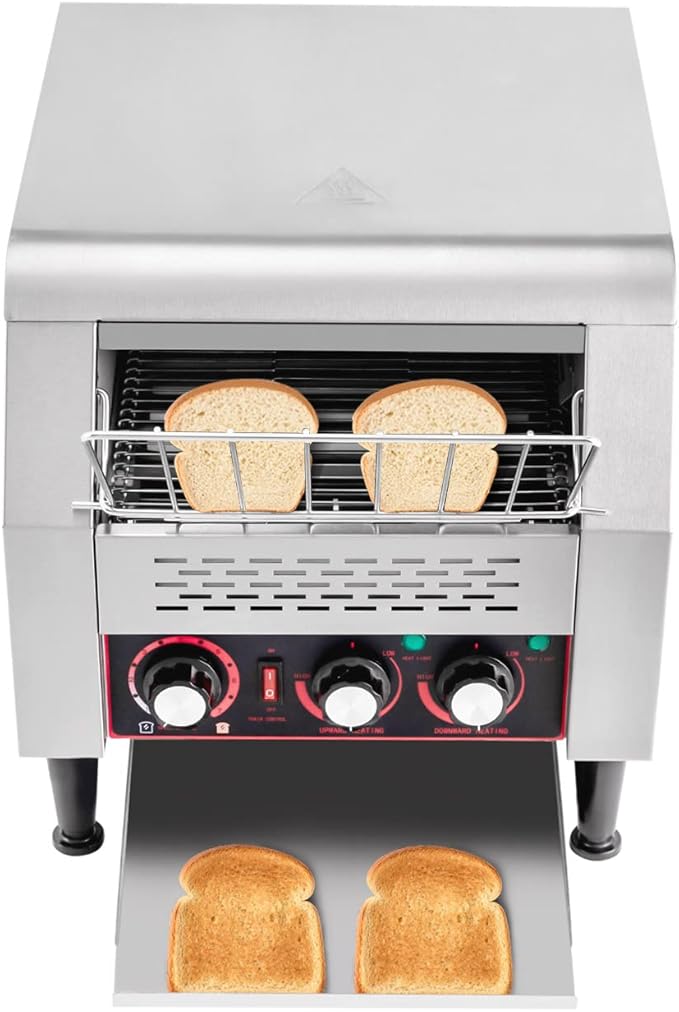 Commercial Toaster Conveyor 300 Slices/Hour Electric Stainless Steel Restaurant Toaster Heavy Duty Conveyor Toasters w/Double Heating Tubes for Bagel Burgers Bun Bread