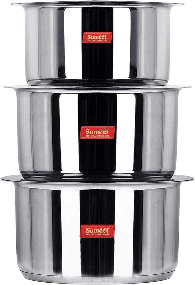 Sumeet Stainless Steel Tope Set 3.5 4 5 Liter 3 Piece (Steel Mirror Finish)