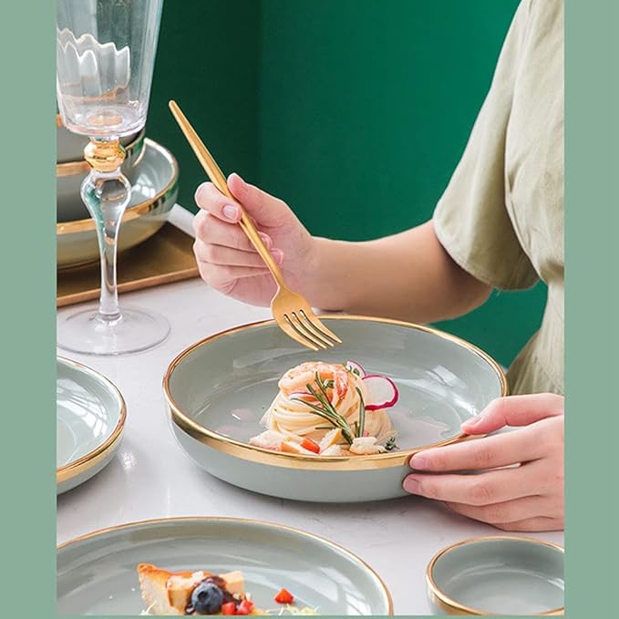 Phnom Penh Ceramics Dinnerware Set Service for 6 Dinner Sets with Dinner Plate Soup Plate Dessert Plate Bowl Ideal for Family Banquets