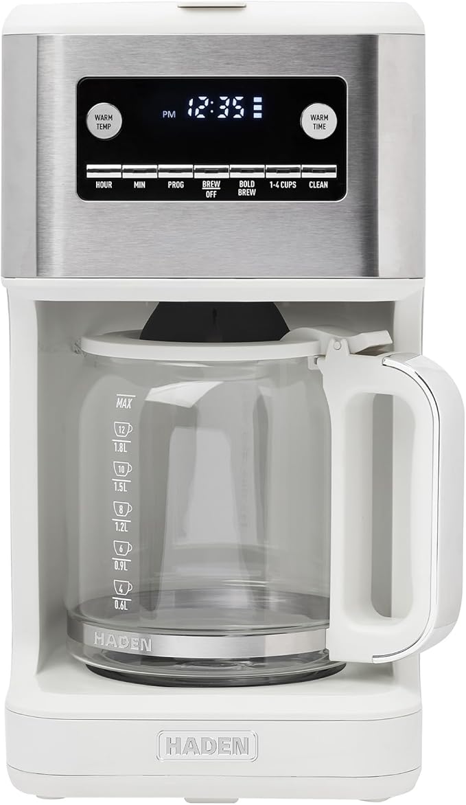 HADEN Generous Brew 14 Cup Coffee Maker with 120 Minute Keep Warm Delay Brew Adjustable Strength Programmable Clock and Anti Drip Ivory/Chrome