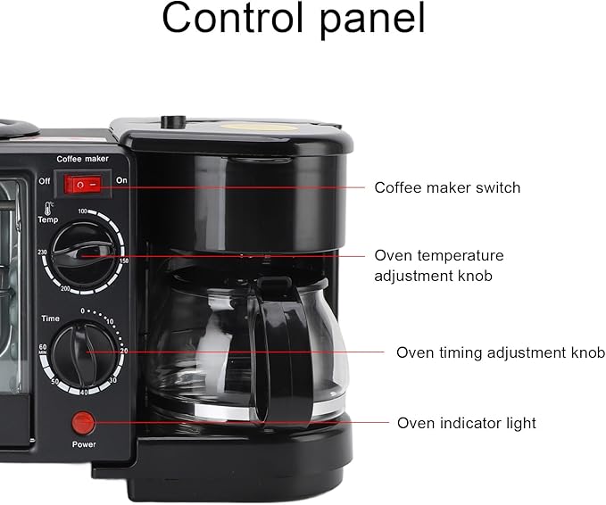 Breakfast Station 3 in 1 Toaster Oven ＆ Coffee Maker Large Capacity Versatile Breakfast Maker with 100°C-230°C Adjustable Temperature and 60min Timer for Apartments Kitchen
