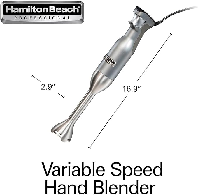 Professional Variable Speed Hand Blender with Ergonomic Soft Grip 225 Watt Motor Extra Long 8-Inch Stainless Steel Blending Shaft Integrated Splash Guard Dishwasher Safe Detachable Parts for Soups