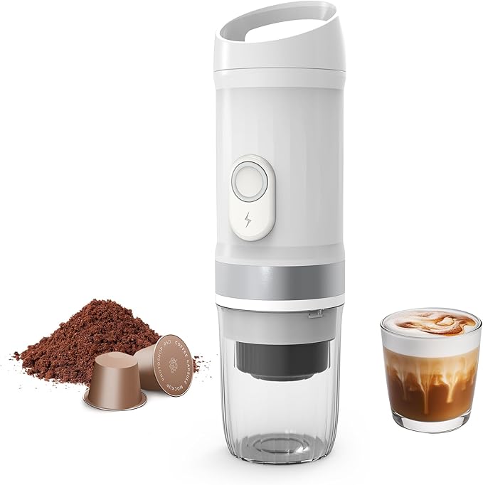Portable Electric Espresso Machine 3 IN 1 Self-Heating Travel Coffee Maker for Ground Coffee NS Capsule&ampDG Capsule 20 Bar Portable Coffee Maker with 9600mAh Battery for RV/Hiking/Office/Camp