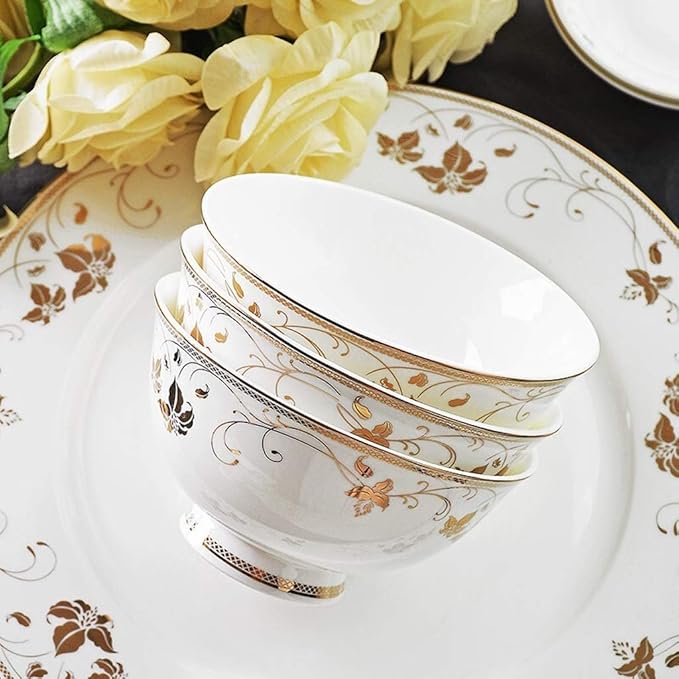 Ceramics Dinnerware Set with 50-PieceBowl/Soup Pot/Dish/Spoon|Dinner SetsGolden Rim Pattern Porcelain Combination Set