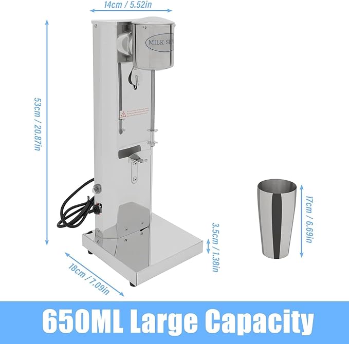 TsoLay Single Head Milkshake Maker 180W Electric Single-Head Milk Shake Machine with 650ml Cup 18000RMP Speed Adjustable Stainless Steel for Protein Shakes and Mixing Drink