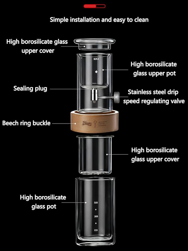 Cold Brew Coffee Maker 15oz Slow Drip Ice Coffee Maker Borosilicate Glass Pour Over Drip Coffee Brewer for Home Coffee Bar Accessories