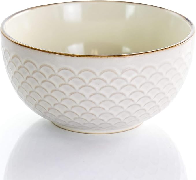 16-Piece Porcelain and Stoneware Dinnerware Set – White or Blue Round Plates and Bowls with Embossed Pattern Microwave &amp Dishwasher Safe Tableware for 4 (Ivory)