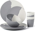 MORGIANA 8 pcs Bamboo Dinnerware Set Reusable Plates Bowls Sets Camping Picnic Dishes Tableware Set for 2 (Grey &amp White)