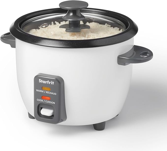 Starfrit Electric Rice Cooker - 6 Cups - Steamer Basket Measuring Cup &amp Service Spoon - 300W - Makes Perfect Rice!