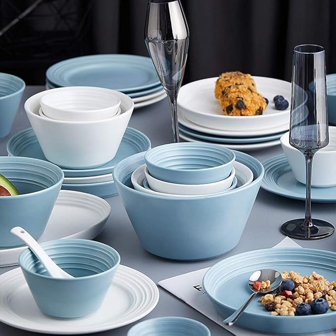 Stylish Dinner PlatesCeramics Dinner Sets 56 Pieces Nordic Style Series Porcelain Dinnerware Combination Set | Plates and Cereals Bowls Sets for Wedding Gifts and Famil