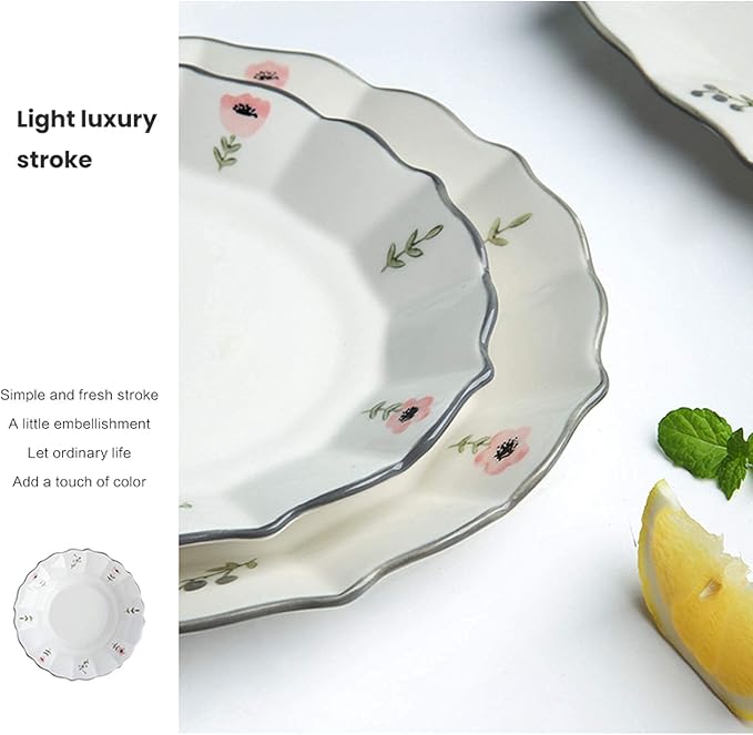 Ceramics Dinner Sets 38 Pieces Petal Shape Porcelain Dinnerware Set | Cereal Bowl and Steak Plate for Family Gathering and Wedding Gifts