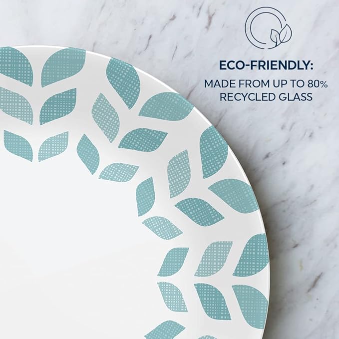 Corelle Global Collection Vitrelle 6-Piece Dinner Lunch Set Triple Layer Recycled Glass Lightweight Eco-Friendly Round 8-1/2-Inch Plates Set Northern Pines