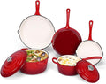 QuliMetal Nonstick Enameled Cast Iron Cookware Set 5 Pcs Pots and Pans with Lid Skillet Frying Pan Saucepan &amp Dutch Oven for All Stovetops PFA Free - Ideal for Sourdough Bread Baking