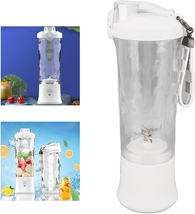 Pilipane Portable Blender USB Rechargeable 600ml 150W 18000RPM High Speed Personal Blender with 4000mAh Battery Leakproof Lid for Smoothies Shakes Travel Sports Home Use ABS Stainless Steel (White)