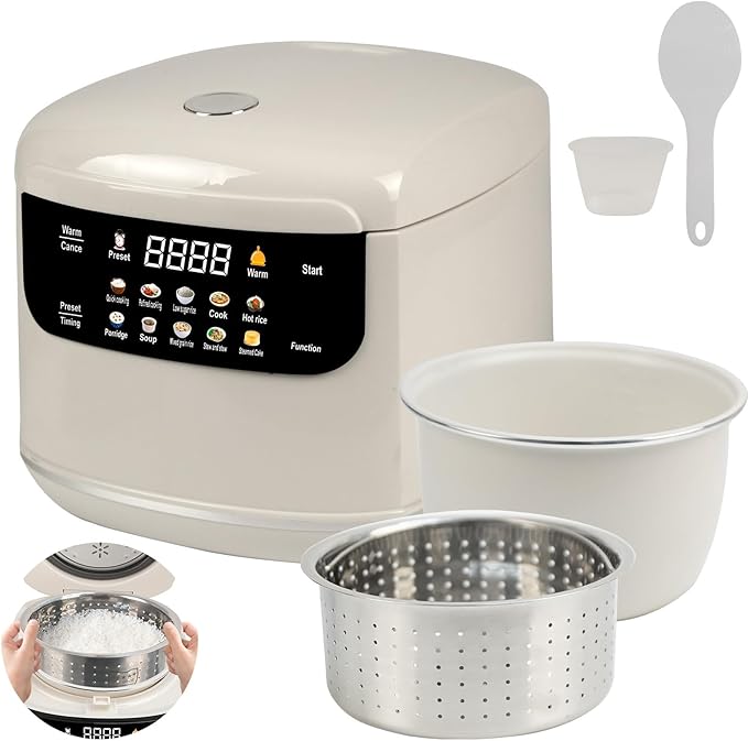10 in 1 Low Carb Cooker with Steamer Low Sugar 2L Rice Cooker Smart Control Multifunction Rice Cooking 24hr Delay Timer 8hr Keep Warm for White/Brown Rice Porridge and Soup