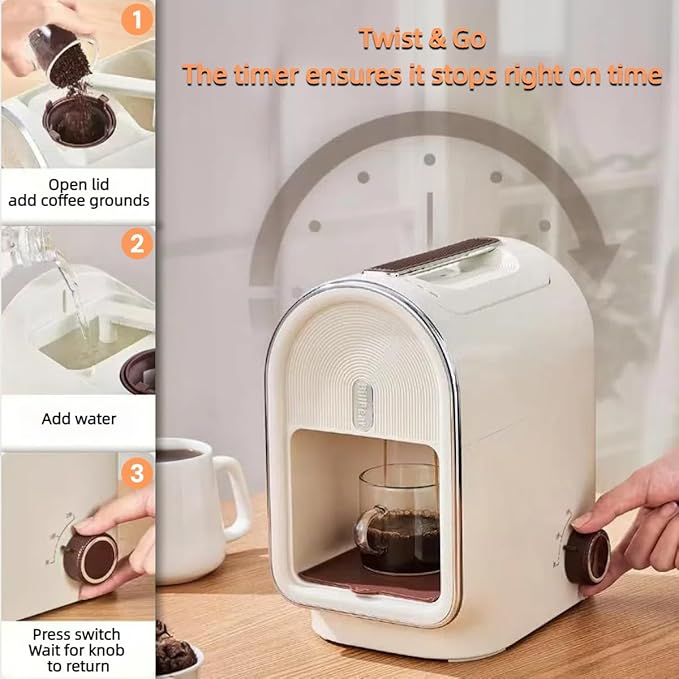 Single Serve Coffee MakerMini Drip Coffee Machine for Grounds with Reusable Filter &amp Ceramic Cup 5-8oz Pour Over Coffee Maker for Travel RV Truck Office Home