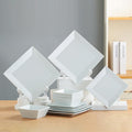 DOMINI 12-Piece Ceramic Kitchen Dinnerware Set Service for 4 Porcelain Dishes Dinner Set Square Dinnerware Sets with Dinner Plates Dessert Plates and Pasta BowlsSquare-White