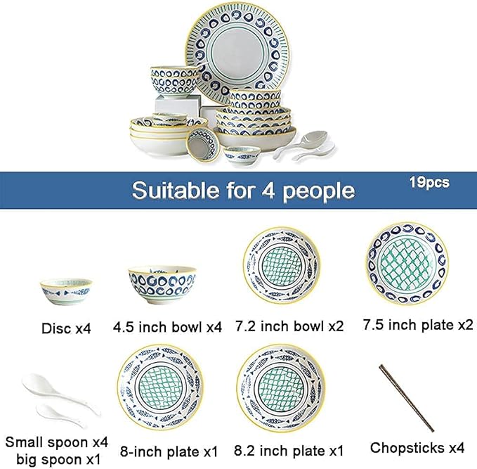 Dinnerware Sets Dish Set19 PcssCreativity Japanese-Style Porcelain Tableware Set with Plates and BowlsCeramic Dinner Set for Home Kitchen