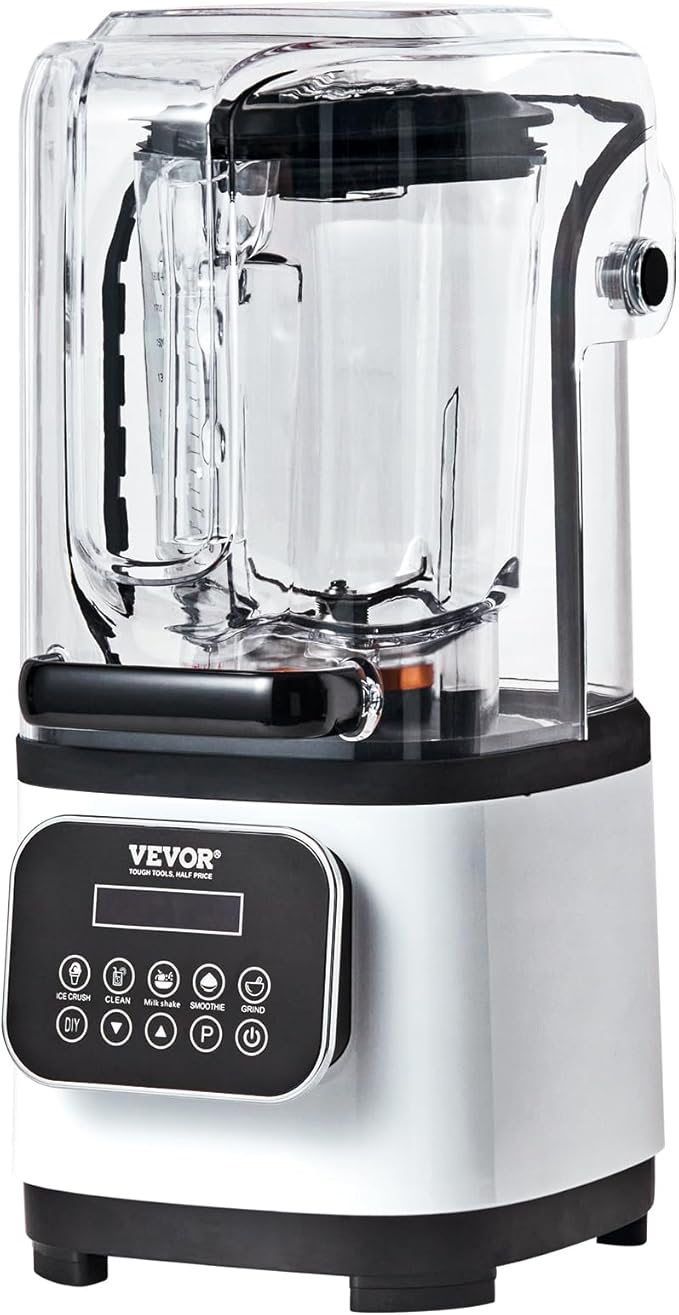 VEVOR Commercial Countertop Blenders with Shield68 oz Jar Blender Combo Stainless Steel 9 Speed &amp 5 Functions for Shakes Smoothies Peree and Crush Ice White