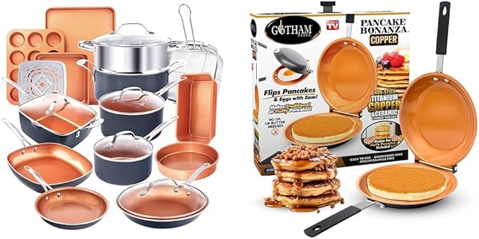 Gotham Steel 20 Pc Pots and Pans Set &amp Double Sided Pan
