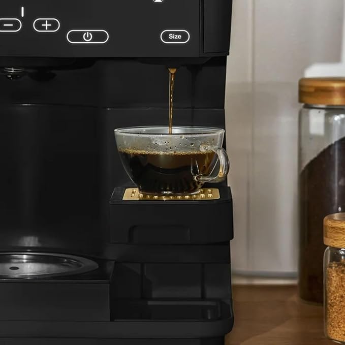 Multi-Brew Coffee Maker 12-Cup Carafe + Single-Serve Pods or Grounds Over Ice Touch Display by Drew Barrymoree. (Black Sesame)