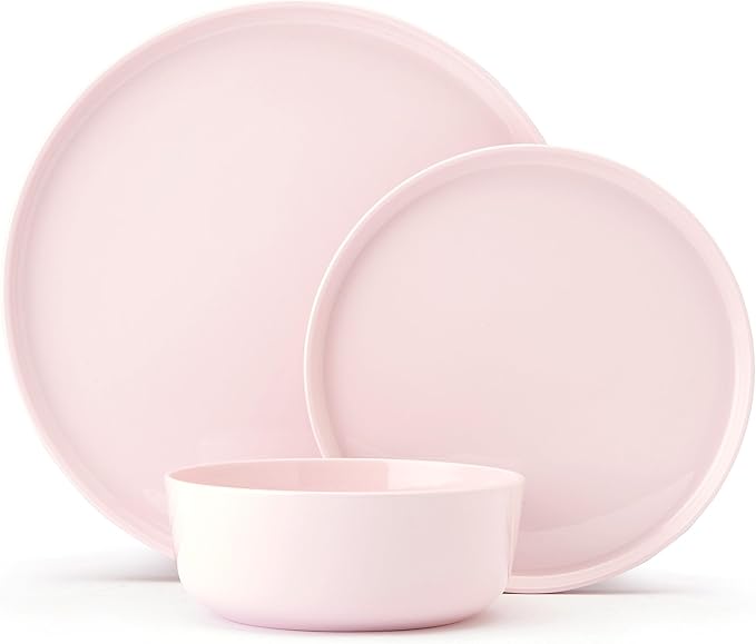 Mikasa Madison Misty Pink Bone China Dinnerware Set 12-Piece Service for 4 Includes Dinner Plates Salad Plates and Cereal Bowls Dishwasher Safe