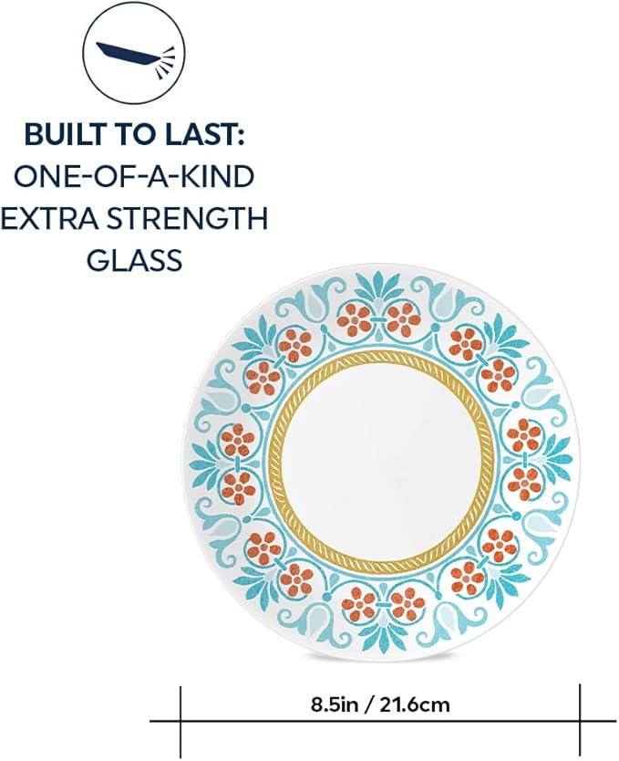 Corelle Global Collection Vitrelle 6-Piece Salad Plates Set Triple Layer Recycled Glass Lightweight Eco-Friendly 8-1/2-In Plates Set Terracotta Dreams