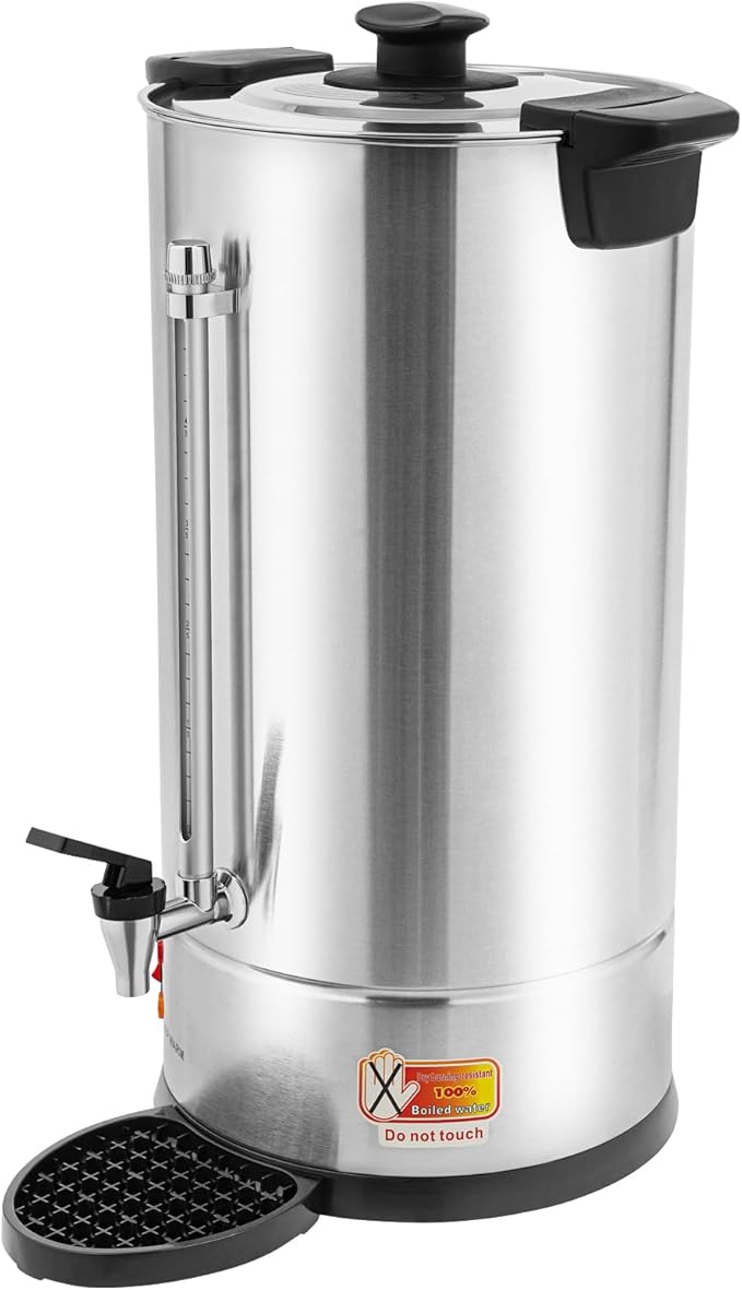 Commercial Electric Coffee Pot 25L/6.6Gal Coffee Percolator with Filter and Water Collecting Tray Quick Brew Hot Beverage Dispenser Coffee Maker Hot Water Urn 1500W 110V-120V (Silver)