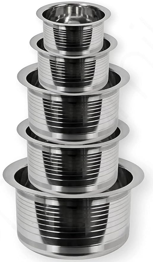 Stainless Steel tope Set Without lid Container Set/Tope Set/tapeli/patila/Milk Pot pan/Handi Set Cookware Set 5 Pieces 0.5/0.8/1/1.5/2 LTR