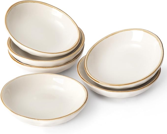 Famiware Ocean Square 12 Pieces Dinnerware Set + 6 Pieces Oval Dipping Bowl Set Microwave and Dishwasher Safe Vanilla White