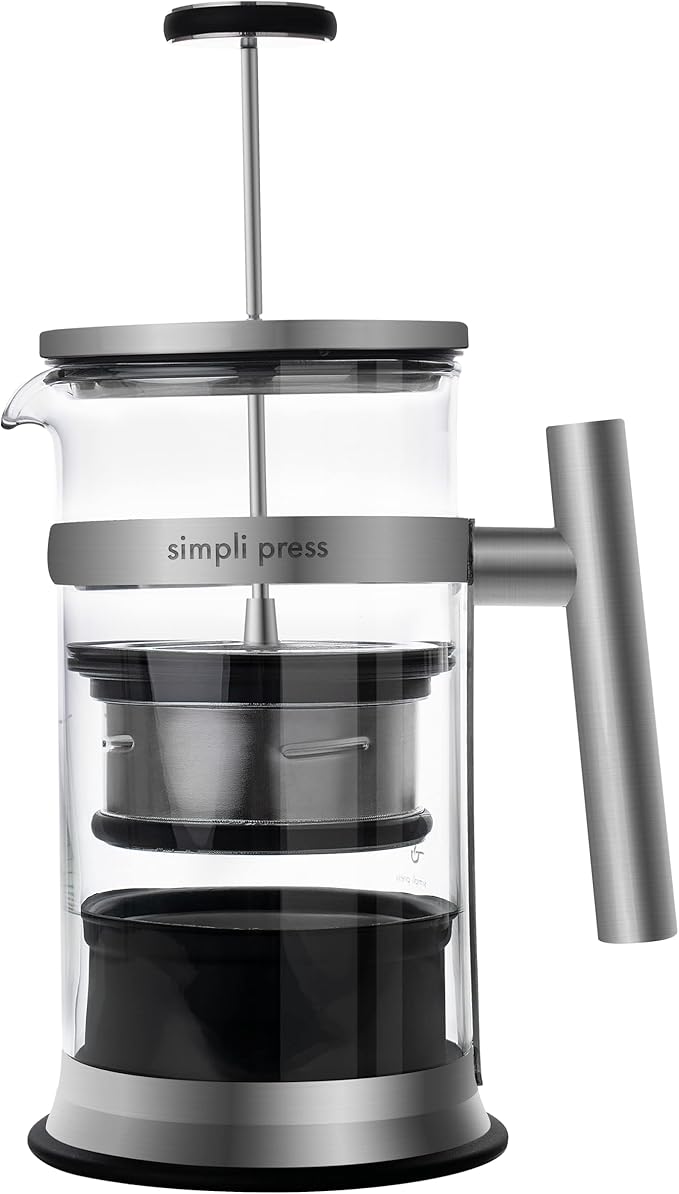 Simpli Press French Press Coffee &amp Tea Maker - Easy Cleanup &amp Customizable Smooth Coffee - Patented - Plastic-Free Premium Stainless Steel 34 oz - Black Color