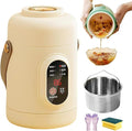 Multifunctional Health Pot 500W Portable Mini Electric Cooker with Ceramic Glaze Inner &amp Steamer 12-Hour Timer Keep-Warm for Soup Noodles in Dorm Office Travel (Khaki800ml)