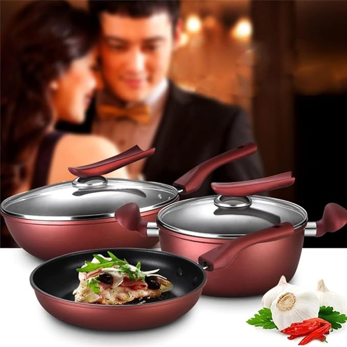 Cookware Cooking Pots 3Pcs Cookware Set Wok Soup Pot with Lid Frying Pan Wrought Iron Non-Stick Cooking Pot Set Kitchen Kitchen Saucepan Set