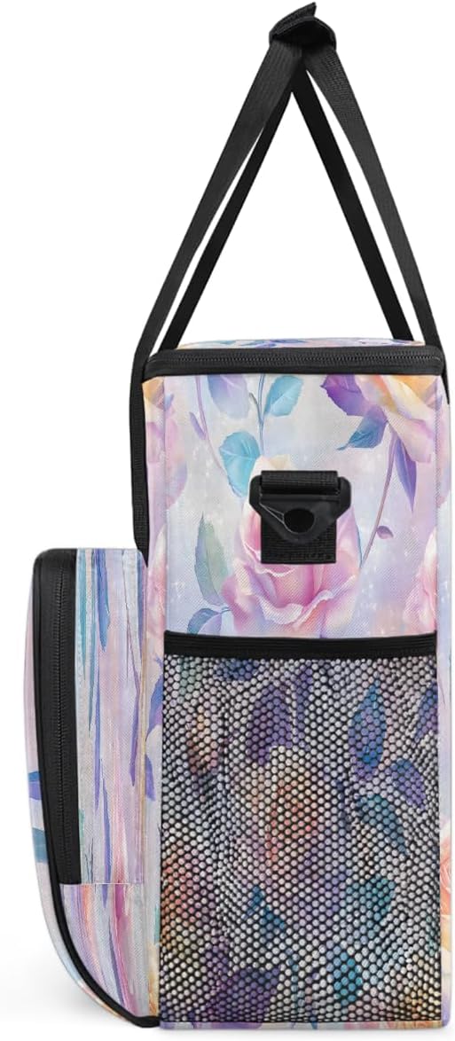 Pink Roses Coffee Maker Carring Bag Travel Carrying Storage Tote Bag Compatible with Keurig K-Mini or K-Mini Plus Portable Single Serve Coffee Brewer Case with Pockets for K-cup Pods