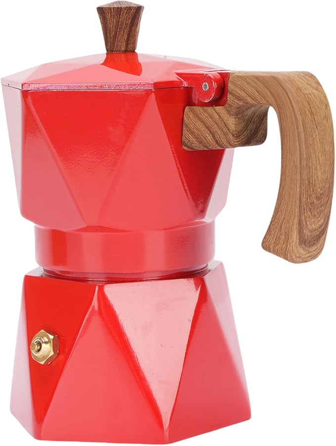 ZJchao Italian Coffee Maker Premium Anodized Aluminum Stovetop Coffee Pot Dual Valve Brewing Rich For Home Camping 2 Cup 16x16cm (Red)