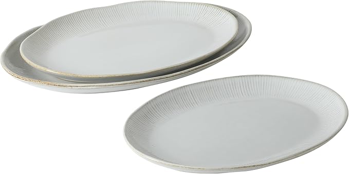 Gibson Elite Sandy Pines 3 Piece Oval Platter Set 15.7” 13.75” &amp 12” Stoneware Serving Platters Reactive Glaze Finish Taupe Microwave &amp Dishwasher Safe