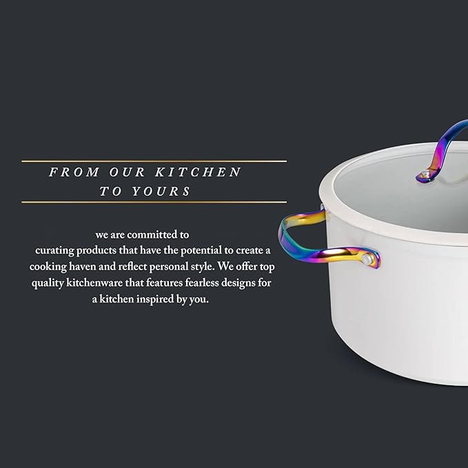 12-Piece Non-Stick Aluminum Cookware Set with Induction Base Oven Safe Black Finish (Cream &amp Rainbow)