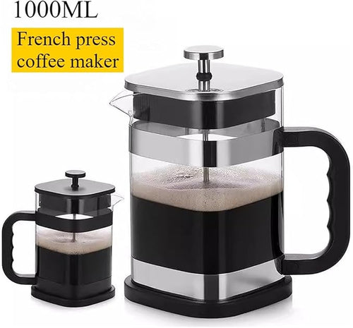 1000ml Square-shaped French Press Pot Durable Glass Coffee Machine With Stainless Steel Fine Mesh Filter Household Tea Kettle(Black)
