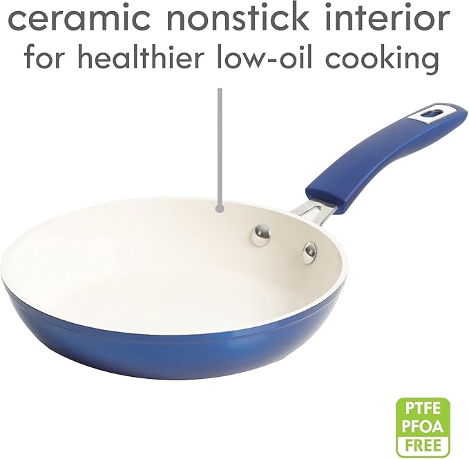 12-Piece Ceramic Nonstick Cookware Set – Aluminum Pots and Pans with Induction-Ready Base Healthy Non-Toxic Cooking Surface Oven Safe Metallic Red and Blue (Blue)