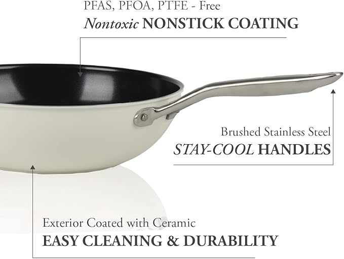 TeChef Collection | Ceramic Nonstick Flat Bottom Wok Stir Fry Pan Nontoxic - Free of PFAS PFOA PTFE (Wok 12)