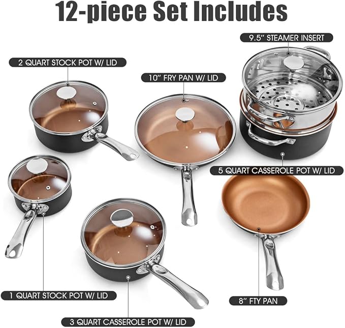 Solid 12 Piece Cookware Set Nonstick Wok Cooking Pot Cover Induction Cooker Gas Wok Pan Frying Pan Kitchenware