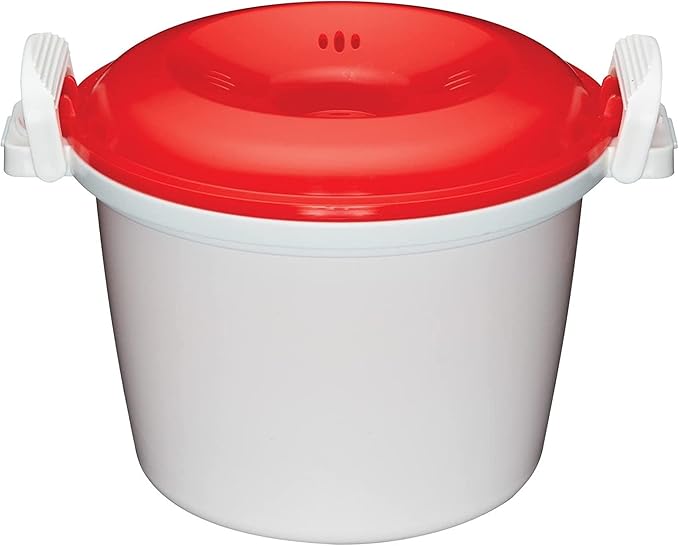 KitchenCraft Rice Cooker - Microwave Steamer BPA Free Plastic 1.5 Litre White/Red
